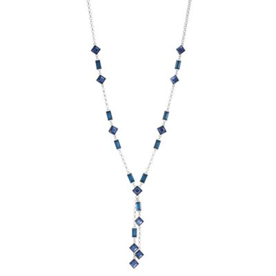 Designer blue and teal square drop lariat necklace